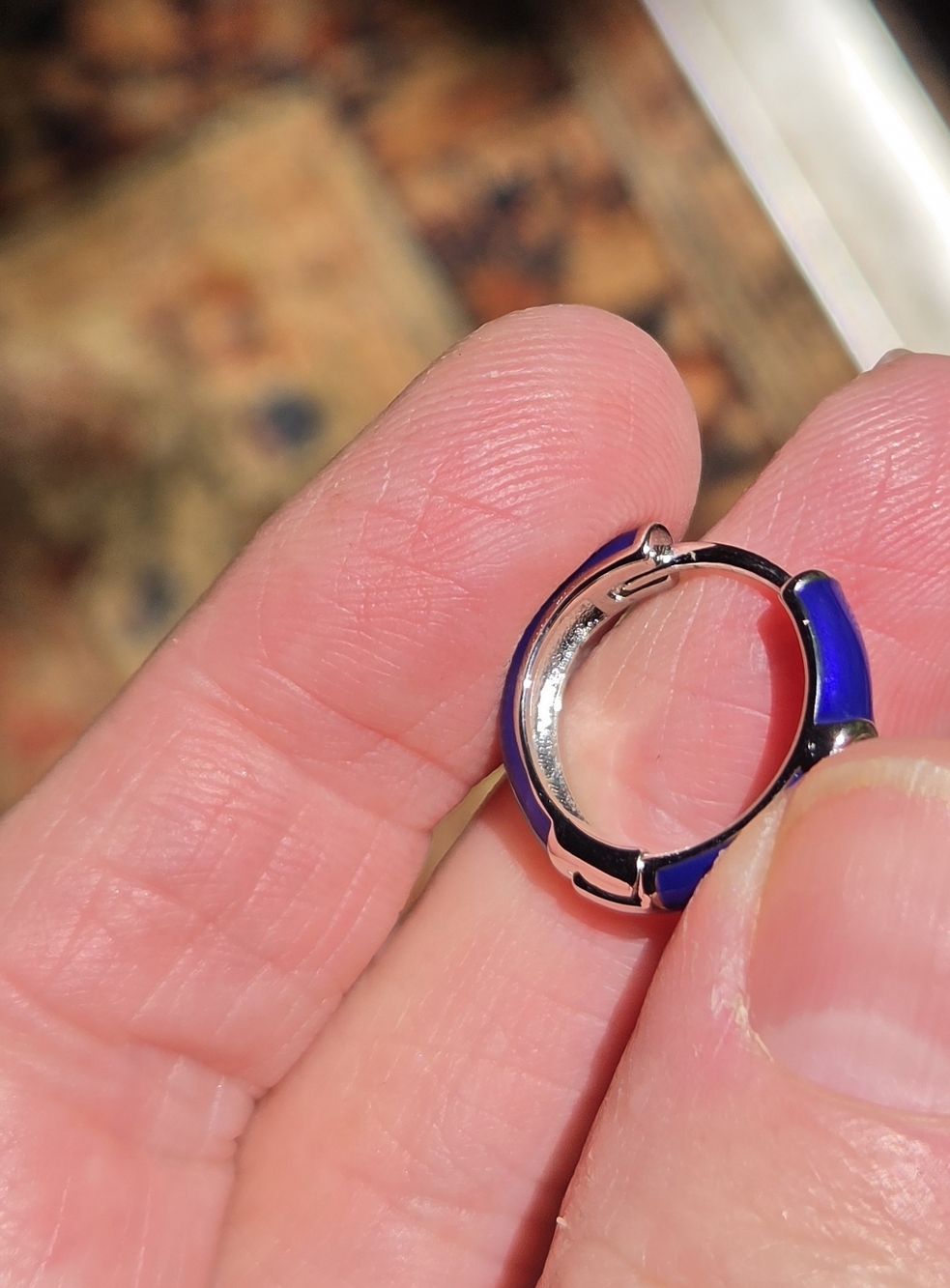 Soho Sterling Blue Enamel Diamond Huggie Hoops - Picture 7 of 10